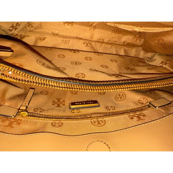 Tory Burch Designer Alexa Beige Tan Quilted Slouchy Leather Tote Purse Handbag - Picture 5 of 9
